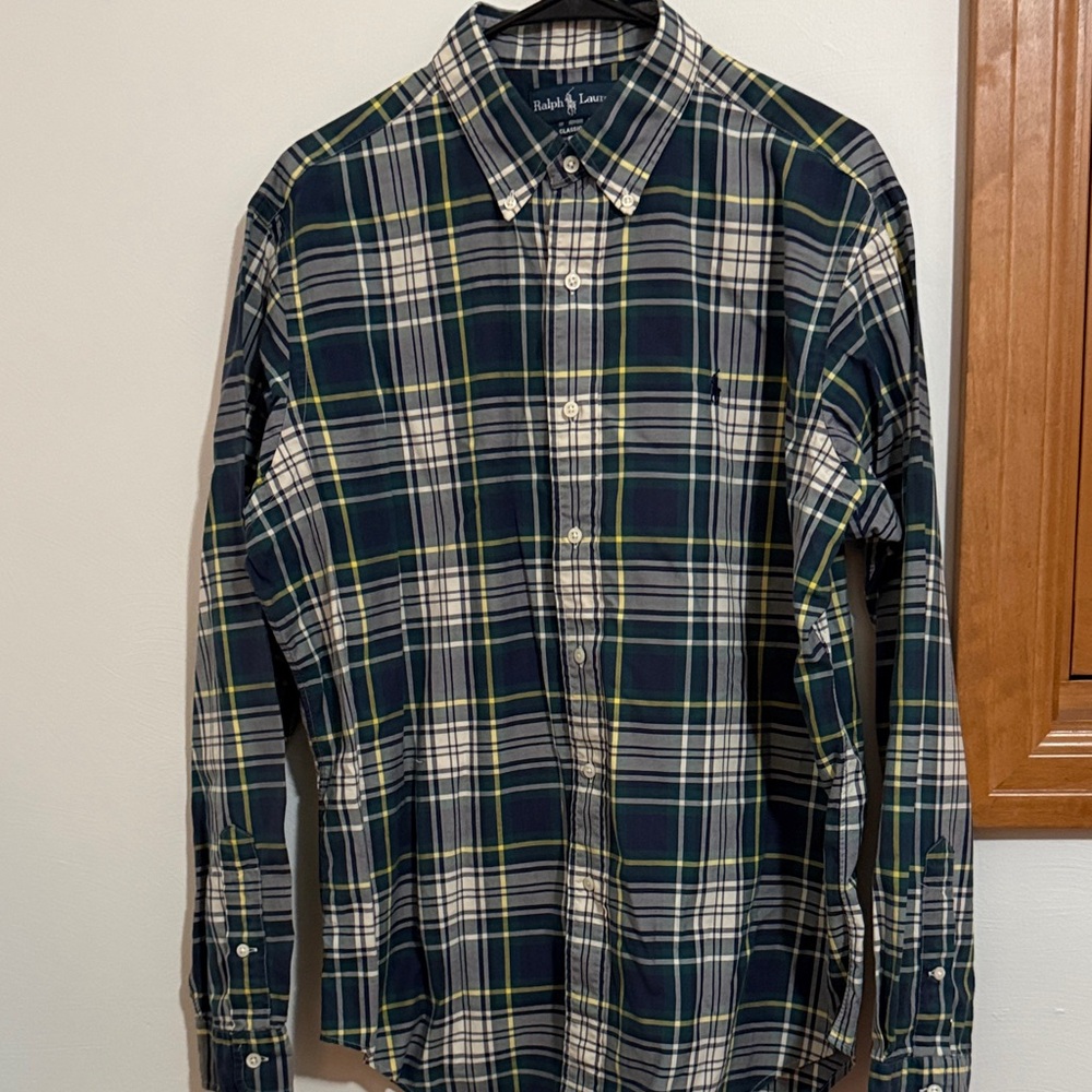 Ralph Lauren Men's Green and Blue Plaid Shirt